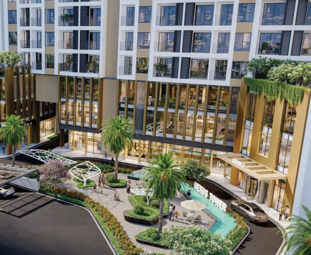 Không gian xanh bên dưới toà chung cư tai Đông Nam Oasis City